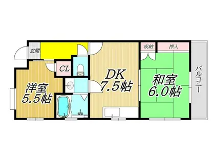 ホワイトキャビン和(2DK/2階)の間取り写真