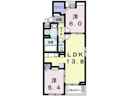 グランリヴェール呉服I(2LDK/2階)の間取り写真