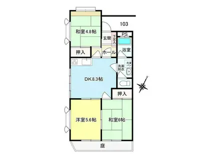 セントラルハイツ東川口(3DK/1階)の間取り写真