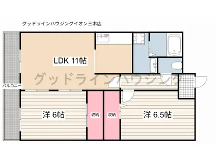 リーガルハウス吉川(2LDK/3階)の間取り写真