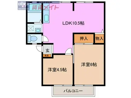 ハイツ城西(2LDK/2階)の間取り写真