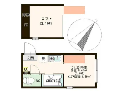 ハッピネス北池袋(ワンルーム/2階)の間取り写真