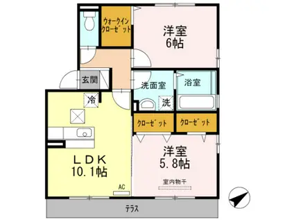 エスペリアB棟(2LDK/1階)の間取り写真