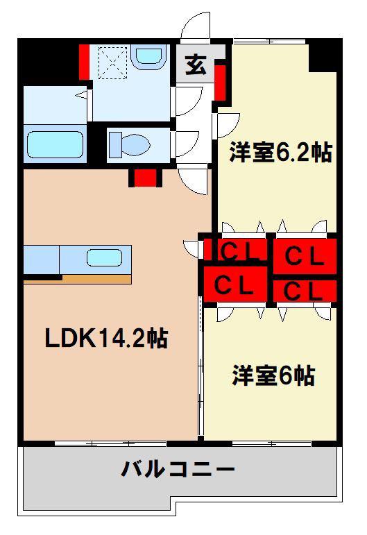 エクレール(2LDK/2階)の間取り写真
