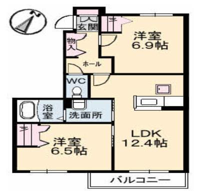 メゾンレディバード C棟(2LDK/1階)の間取り写真
