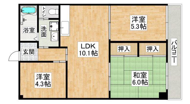 サムティ南多聞台(3LDK/1階)の間取り写真