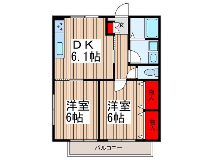 パインドール(2DK/2階)の間取り写真