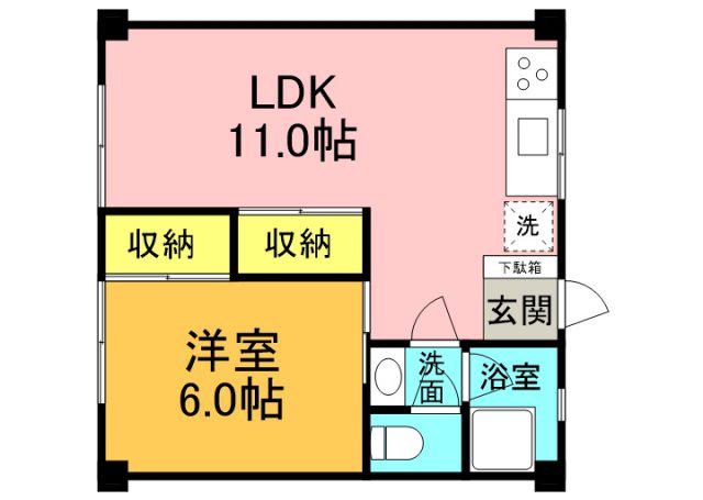 87G WOH吉島東(1LDK/2階)の間取り写真