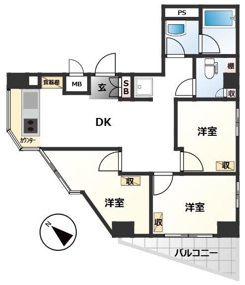 グランフォークスI鷹翔(3DK/5階)の間取り写真