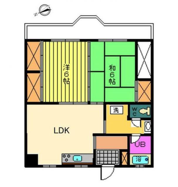 朋栄ハイツ2号館(2LDK/2階)の間取り写真