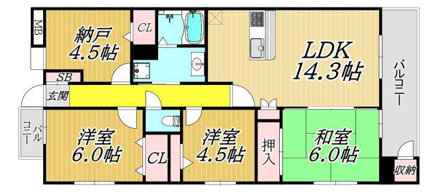ライオンズガーデン武庫之荘(3SLDK/2階)の間取り写真