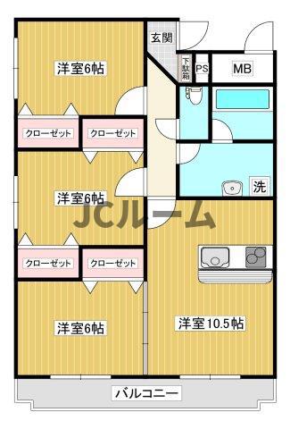 キングパレス(3LDK/3階)の間取り写真