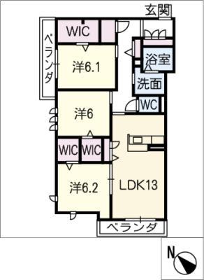 プリミエール(3LDK/1階)の間取り写真