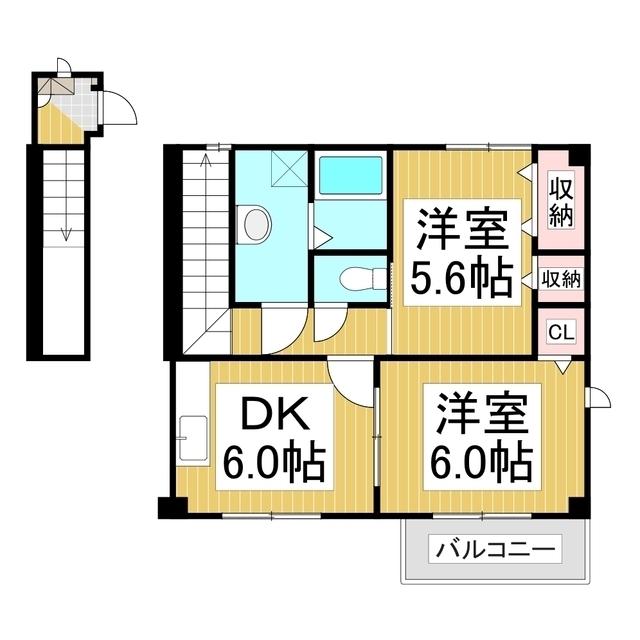 レインボーマウンテン(2DK/2階)の間取り写真