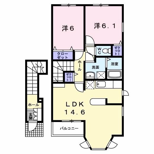 サンレミ葛原E(2LDK/2階)の間取り写真