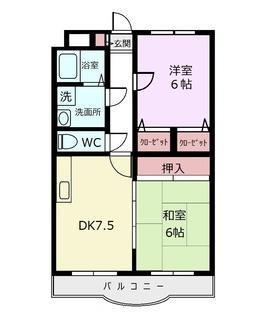 リージングマンション I(2DK/4階)の間取り写真