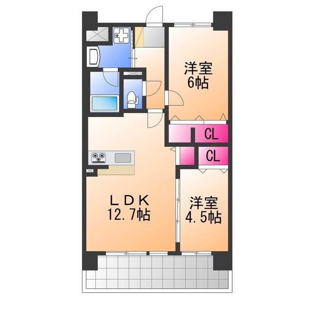 アトリエール堺寺地町(2LDK/2階)の間取り写真