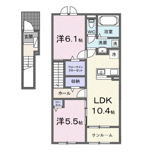 ヴァンヴェール彦根RS(2LDK/2階)の間取り写真