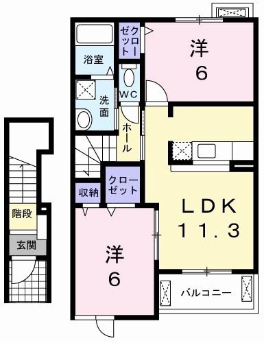 ミュートス(2LDK/2階)の間取り写真
