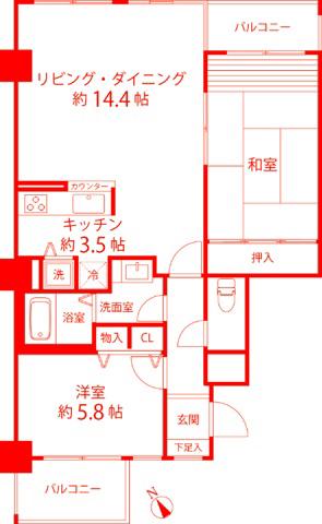 グリーンパーク横須賀中央(2LDK/2階)の間取り写真