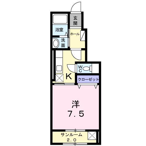 はくもくれんII(1K/1階)の間取り写真