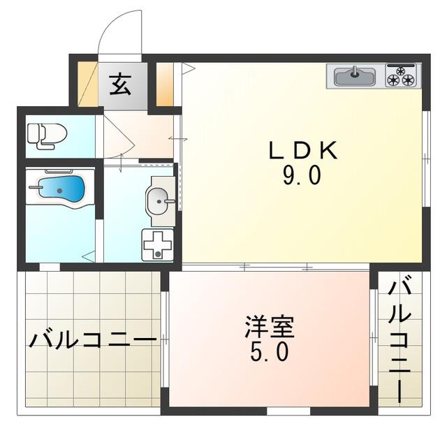EASE.MINATO ウエスト(1LDK/3階)の間取り写真