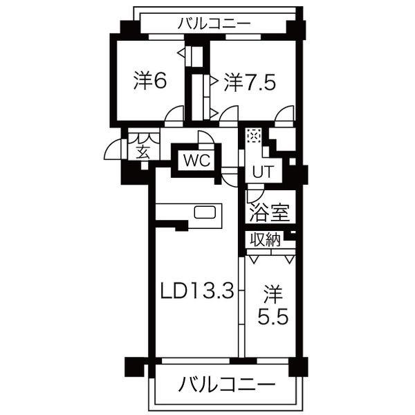 アルビオガーデン手稲駅前(3LDK/2階)の間取り写真