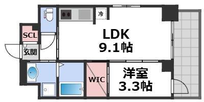 S-RESIDENCE松屋町ASENCE(1LDK/7階)の間取り写真