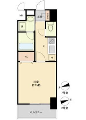 パークフラッツ本町(1K/4階)の間取り写真