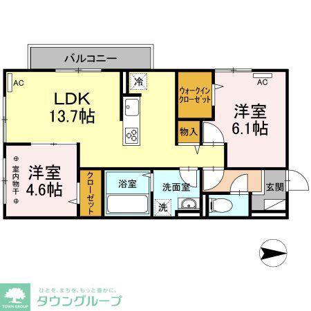 クレスト谷原(2LDK/1階)の間取り写真