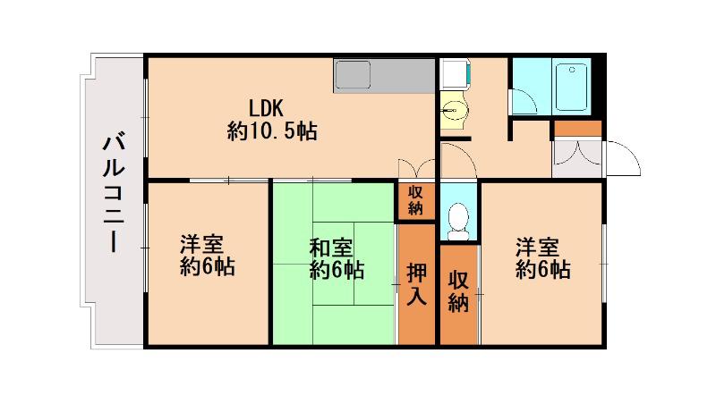 第5三城ハイツ(3LDK/3階)の間取り写真