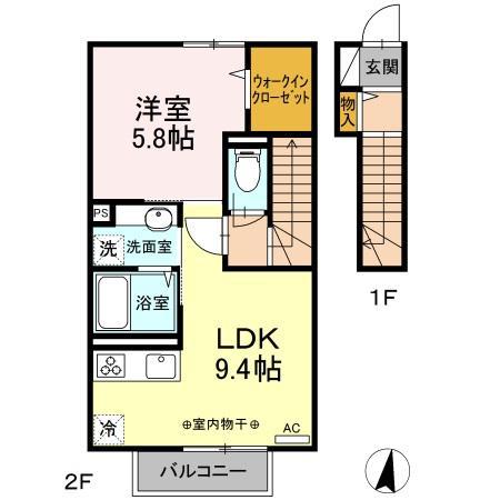 エバーグリーン(1LDK/2階)の間取り写真