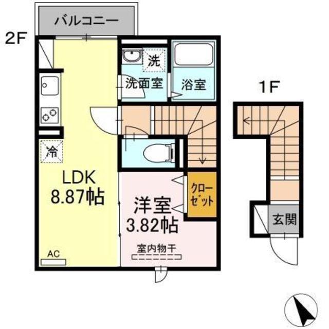 エクセリア高砂(1LDK/2階)の間取り写真
