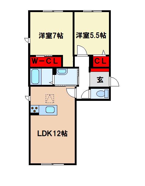 ベレオTOK A(2LDK/1階)の間取り写真
