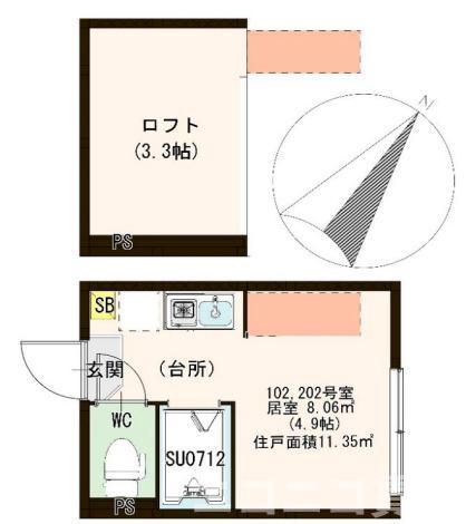 ハッピネス北池袋(ワンルーム/2階)の間取り写真