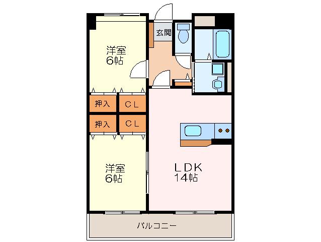 S・E天籟寺マンション(2LDK/6階)の間取り写真