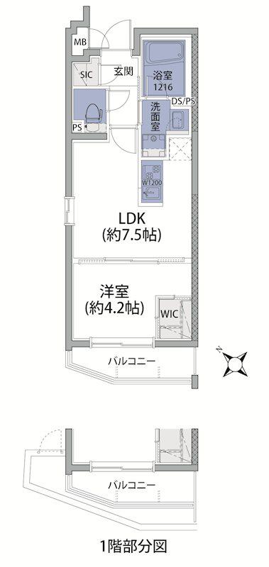 ルネサンスコート三軒茶屋(1DK/1階)の間取り写真