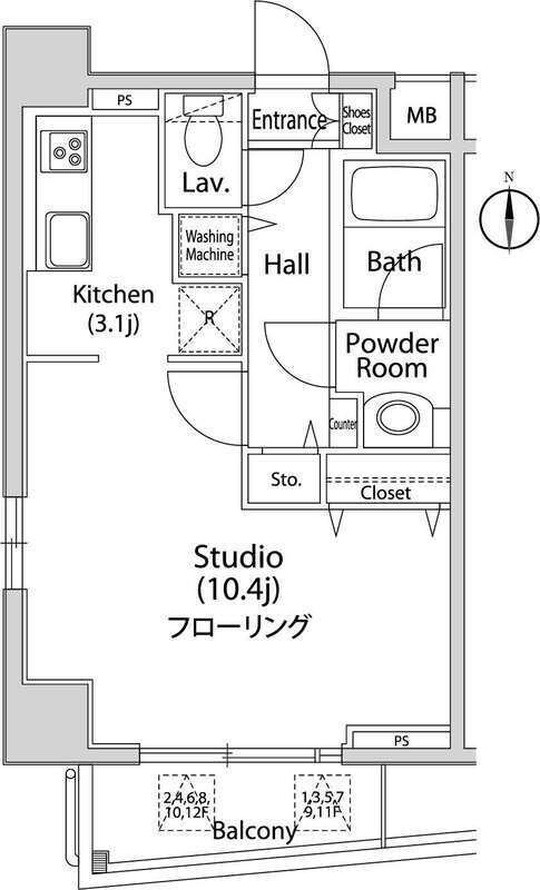 グレイスコート西麻布I(ワンルーム/4階)の間取り写真