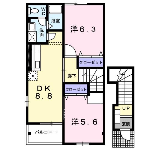 シェーンプラッツA(2DK/2階)の間取り写真