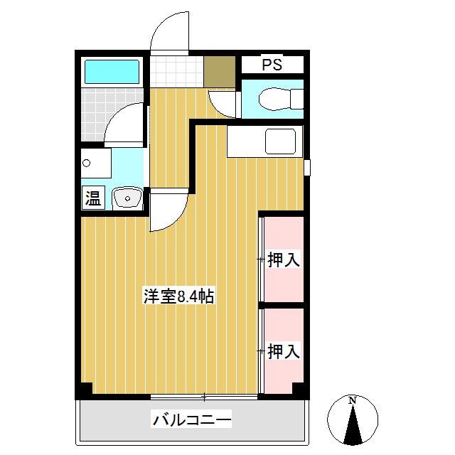 ブランニューシティ B棟(ワンルーム/1階)の間取り写真