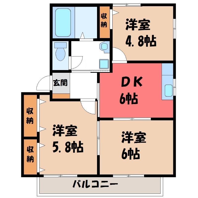 ピーノヴェントB(3DK/2階)の間取り写真