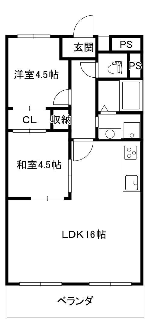 新烏丸日光ハイツ(2LDK/1階)の間取り写真