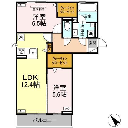 D AVANCE六名新町(2LDK/3階)の間取り写真