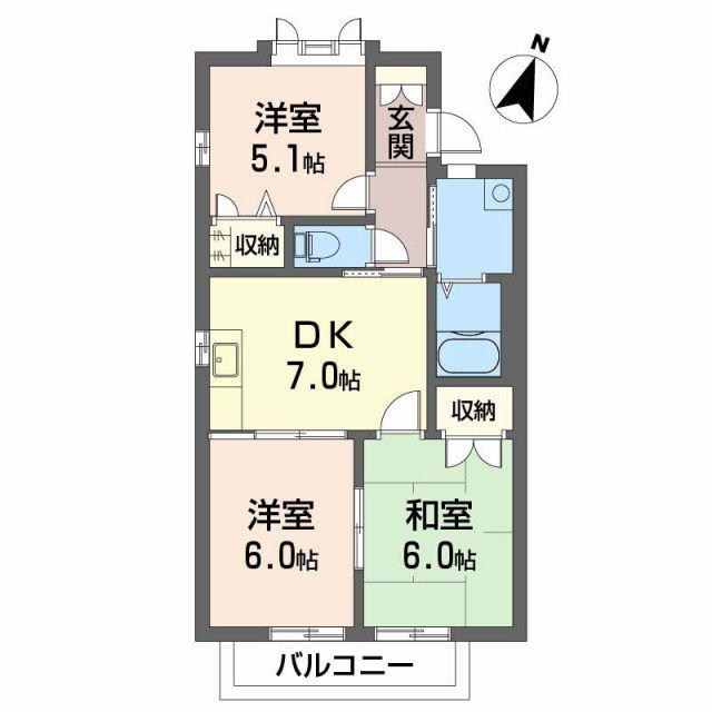 パークヒル津田 A棟(3DK/2階)の間取り写真