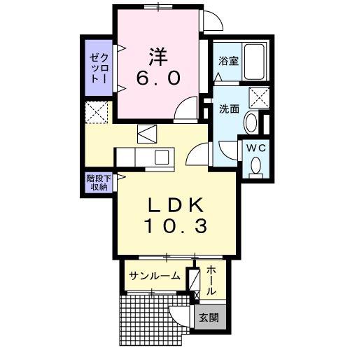ルミナス篠栗北 弐番館 B(1LDK/1階)の間取り写真