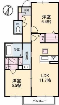 シャーメゾン響(2LDK/1階)の間取り写真