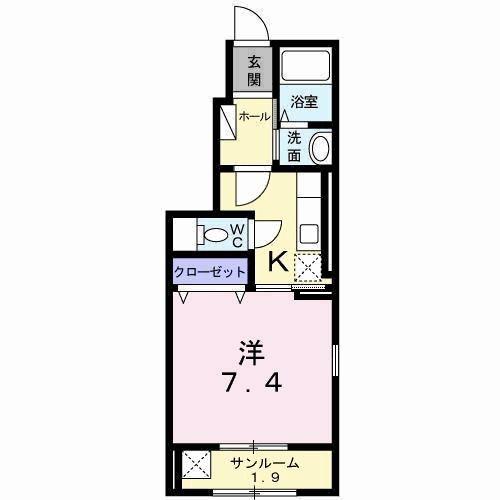 ライブタウンたかだ B(1K/1階)の間取り写真