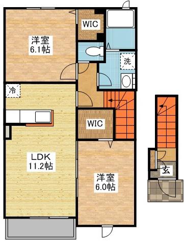 ヒルズワン・橘(2LDK/2階)の間取り写真