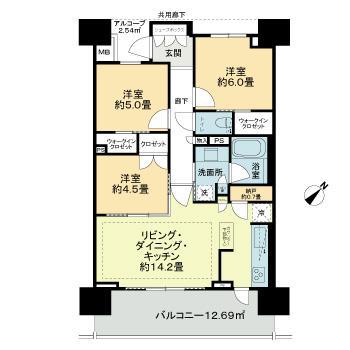 ザ・パークハウス船堀(3SLDK/5階)の間取り写真