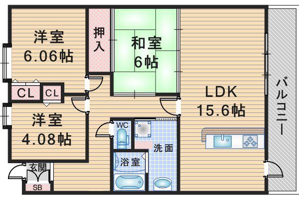 ウイング旭ヶ丘(3LDK/8階)の間取り写真
